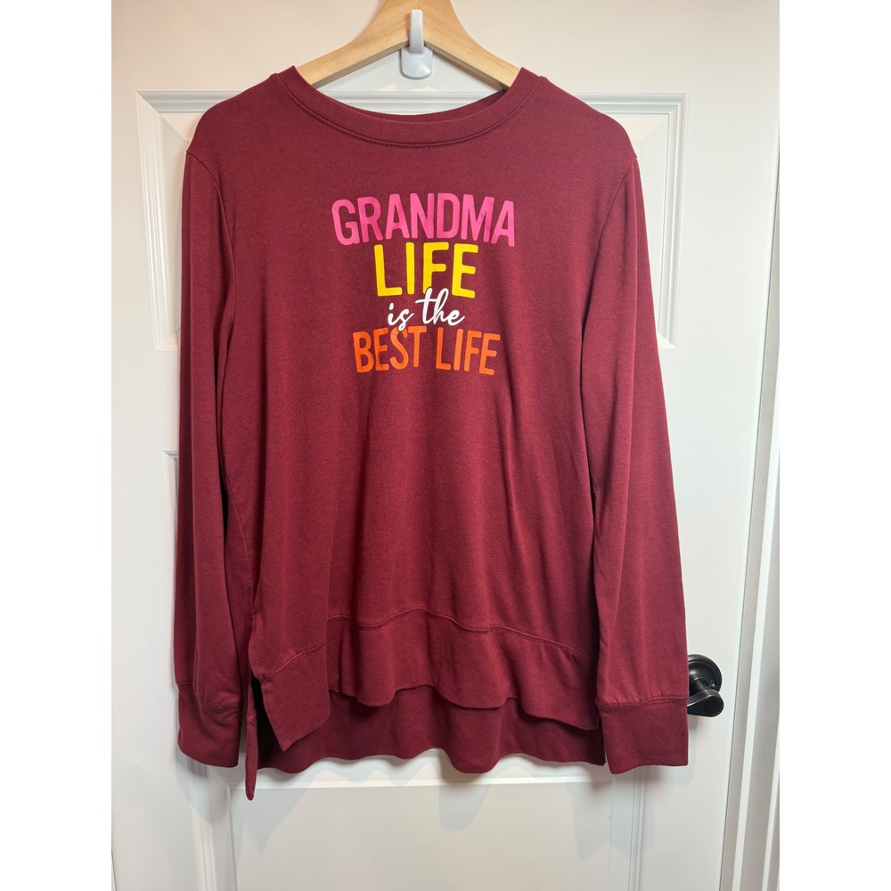 PositiviTees Womens Grandma Life is the Best Life Graphic Top Burgundy Large